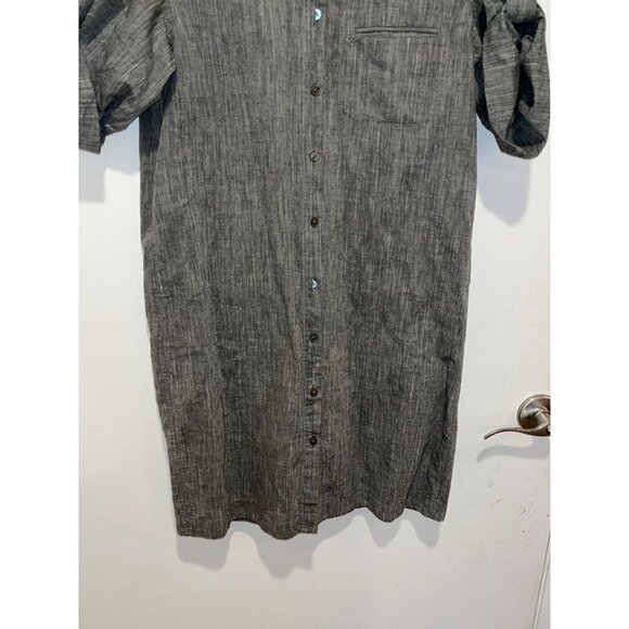 Vince Gray Button-Up Tie-Sleeve Women's Midi Shirt Dress Size Medium - Picture 3 of 8